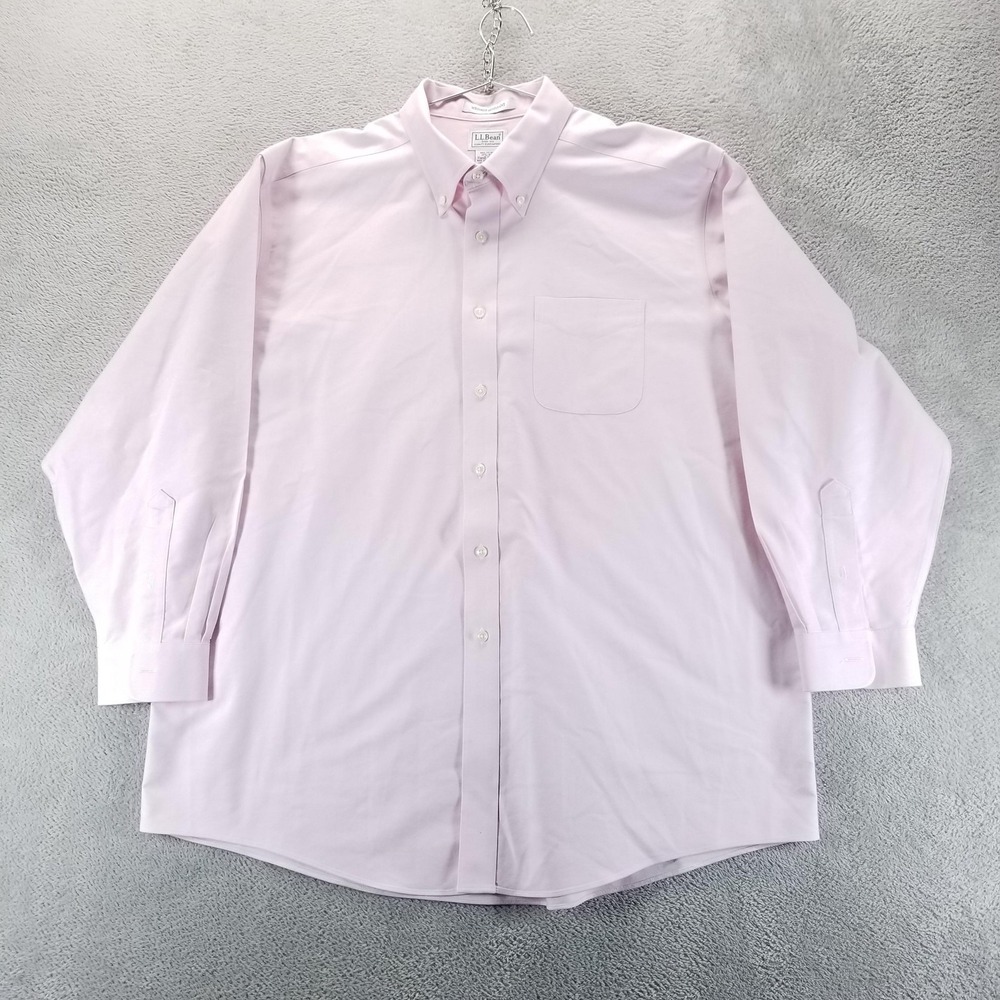 LL Bean Dress Shirt Mens‎ 17.5 33 Pink Oxford Wrinkle Resistant Button Down
